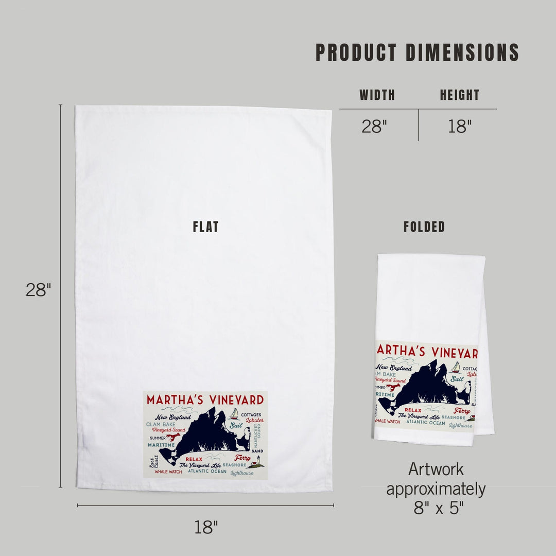 Martha's Vineyard, Massachusetts, Typography and Icons, Organic Cotton Kitchen Tea Towels Kitchen Lantern Press 