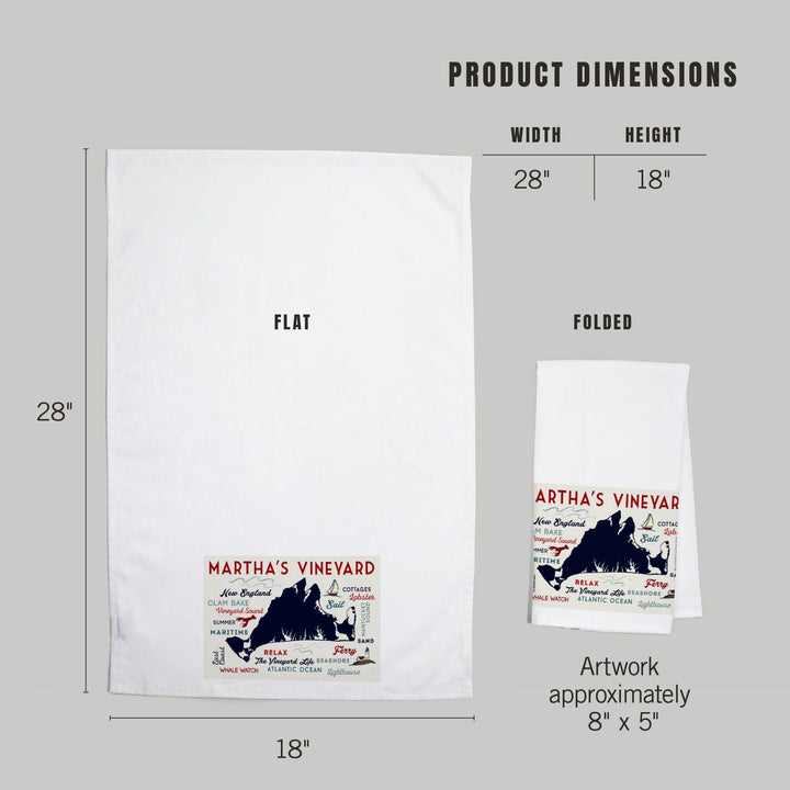 Martha's Vineyard, Massachusetts, Typography and Icons, Organic Cotton Kitchen Tea Towels Kitchen Lantern Press 
