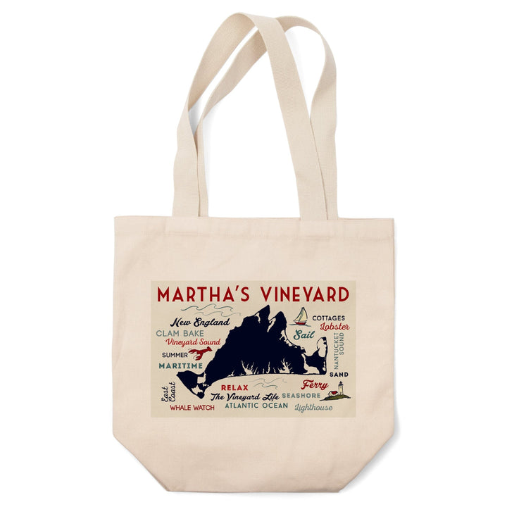 Martha's Vineyard, Massachusetts, Typography and Icons, Tote Bag Totes Lantern Press 