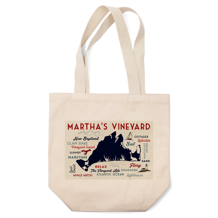 Martha's Vineyard, Massachusetts, Typography and Icons, Tote Bag Totes Lantern Press 