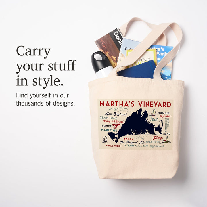 Martha's Vineyard, Massachusetts, Typography and Icons, Tote Bag Totes Lantern Press 