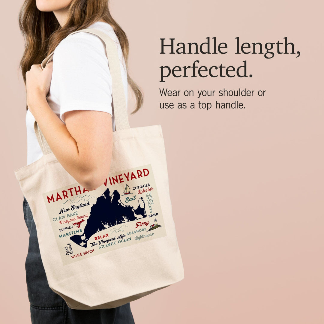 Martha's Vineyard, Massachusetts, Typography and Icons, Tote Bag Totes Lantern Press 