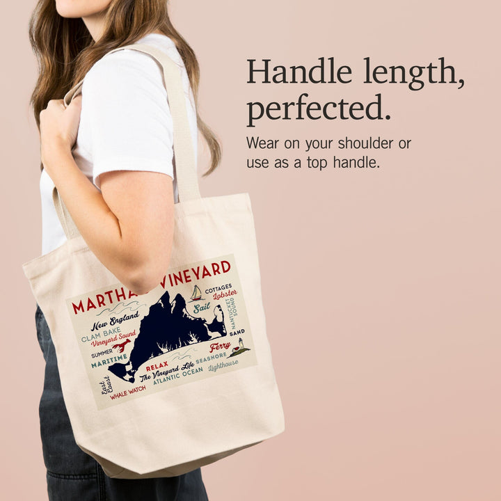 Martha's Vineyard, Massachusetts, Typography and Icons, Tote Bag Totes Lantern Press 