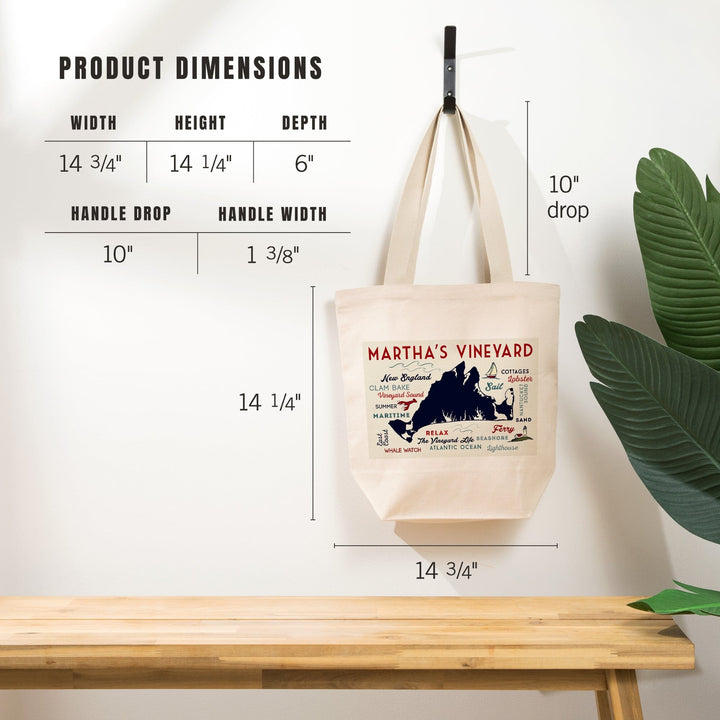 Martha's Vineyard, Massachusetts, Typography and Icons, Tote Bag Totes Lantern Press 