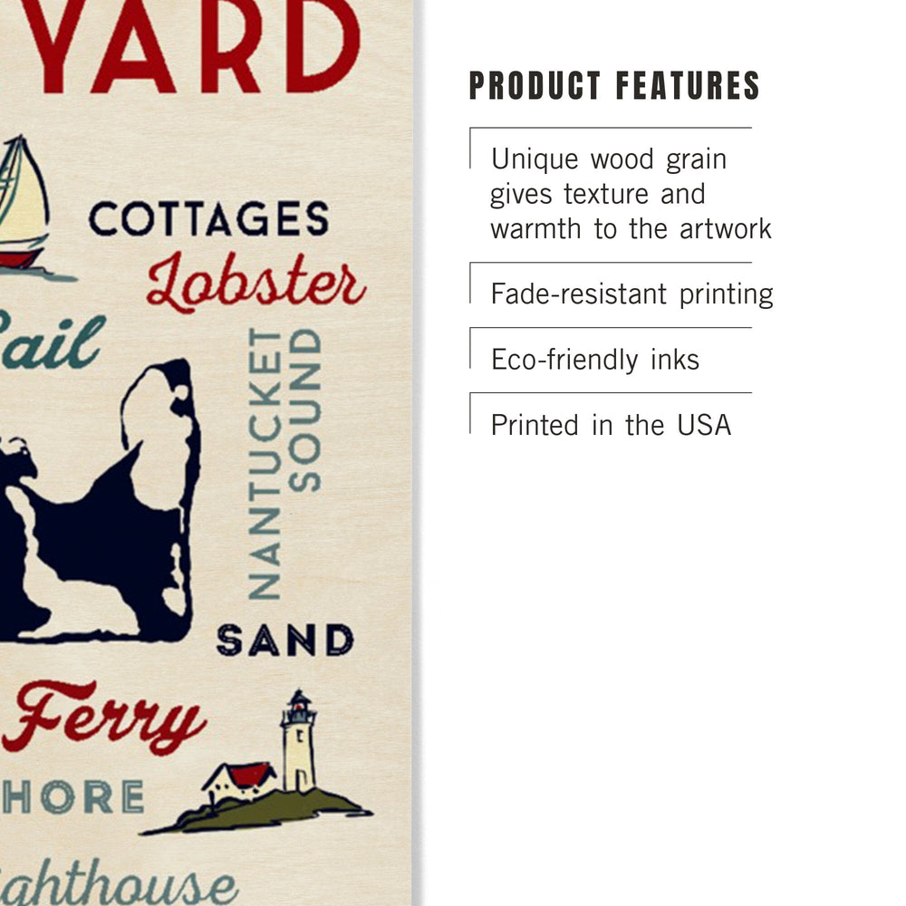 Martha's Vineyard, Massachusetts, Typography & Icons, Lantern Press Artwork, Wood Signs and Postcards Wood Lantern Press 