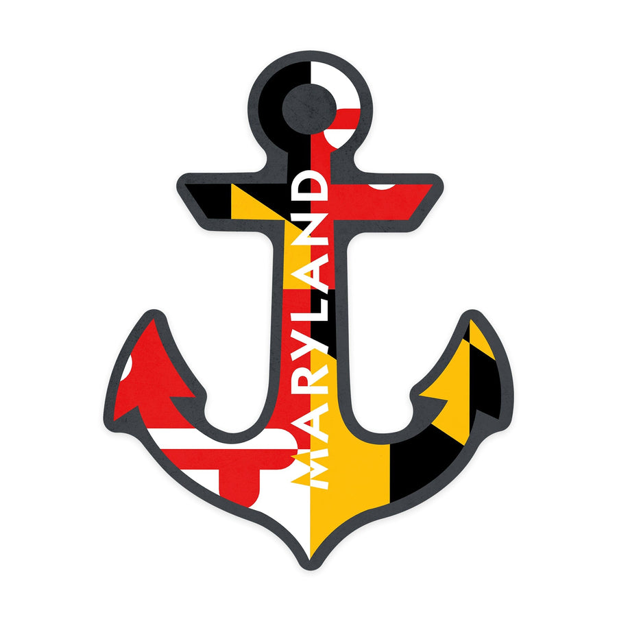 Maryland, Anchor & Flag, Contour, Lantern Press Artwork, Vinyl Sticker - Lantern Press