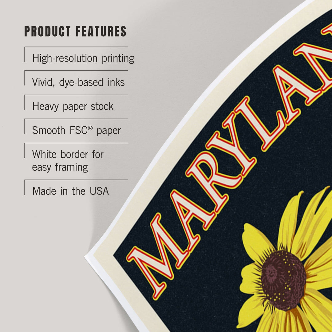 Maryland, Black Eyed Susan, Letterpress, Art & Giclee Prints Art Lantern Press 