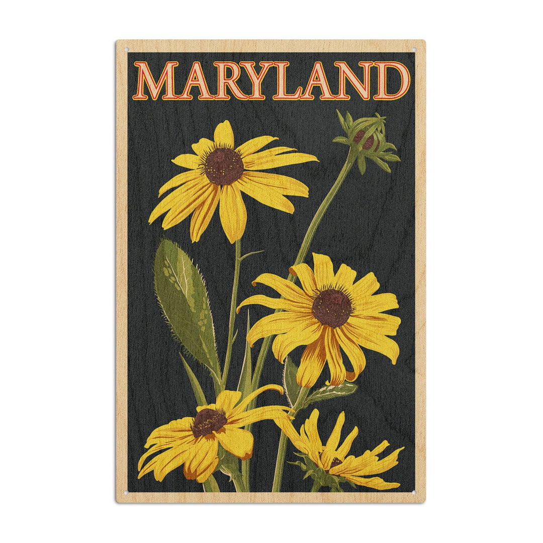 Maryland, Black Eyed Susan, Letterpress, Lantern Press Artwork, Wood Signs and Postcards Wood Lantern Press 10 x 15 Wood Sign 