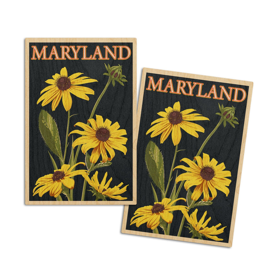 Maryland, Black Eyed Susan, Letterpress, Lantern Press Artwork, Wood Signs and Postcards Wood Lantern Press 4x6 Wood Postcard Set 
