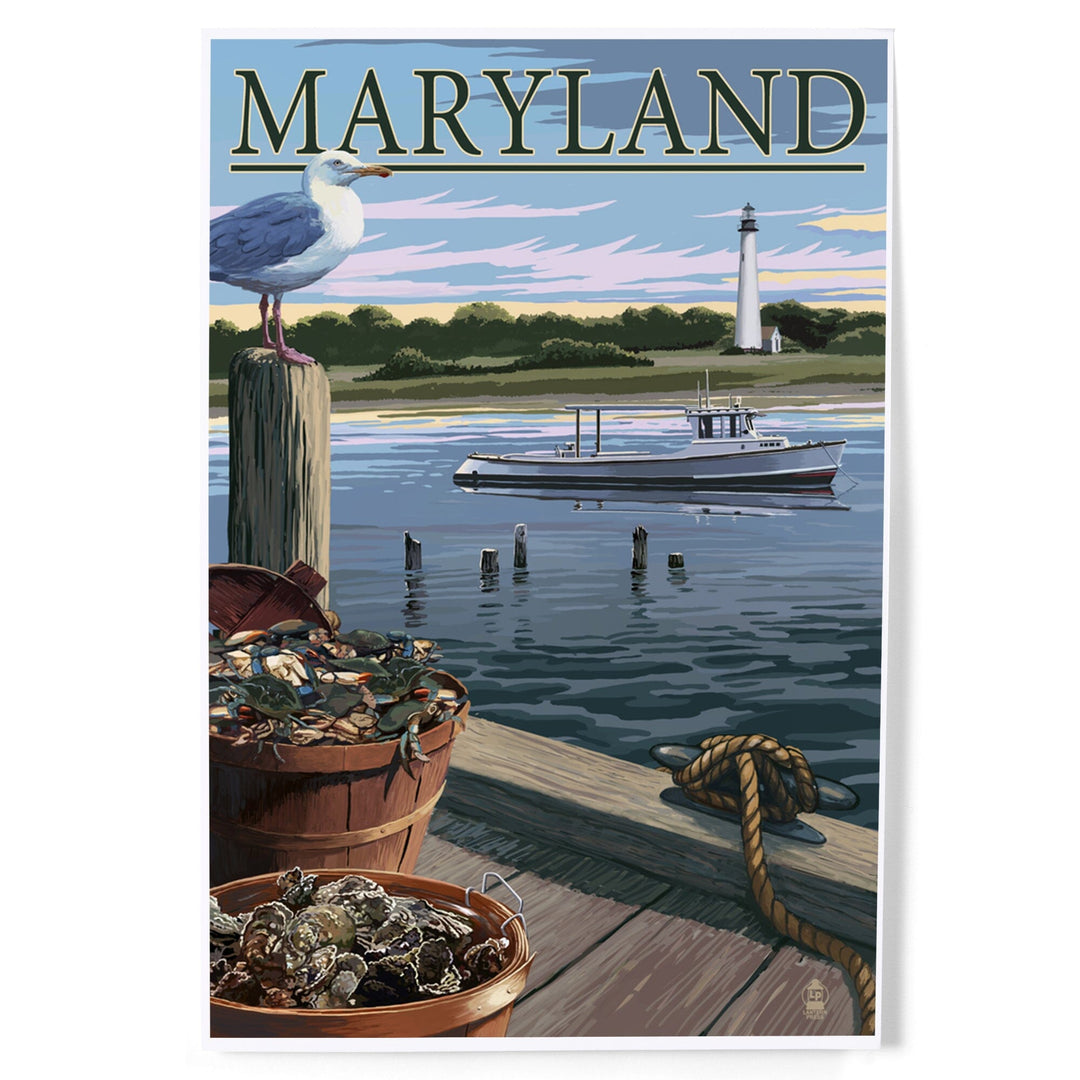Maryland, Blue Crab and Oysters on Dock, Art & Giclee Prints Art Lantern Press 