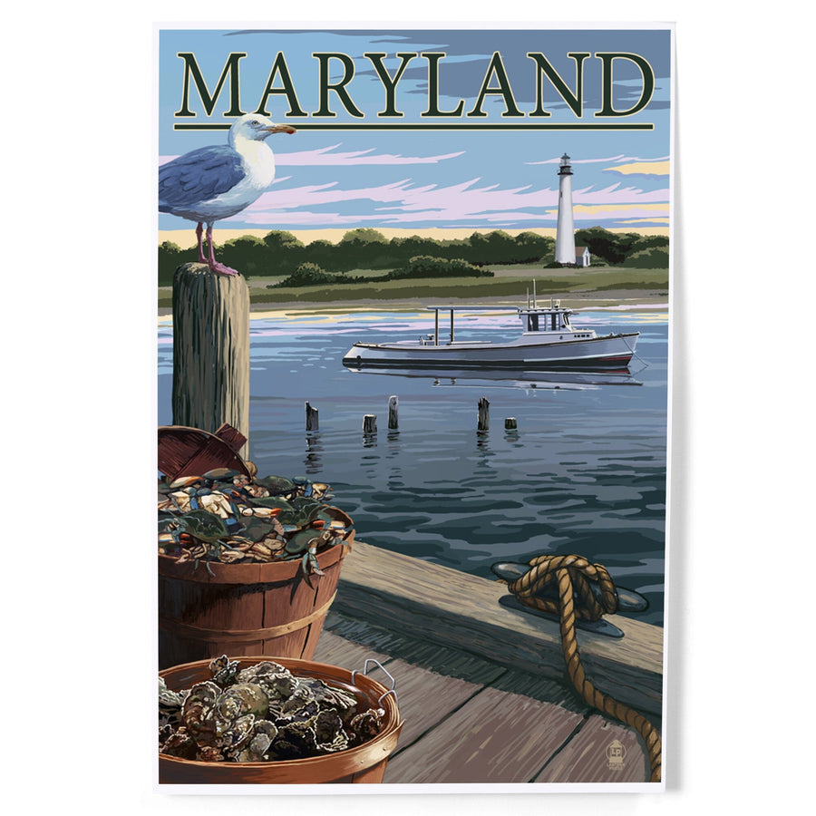 Maryland, Blue Crab and Oysters on Dock, Art & Giclee Prints Art Lantern Press 