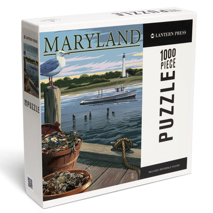 Maryland, Blue Crab and Oysters on Dock, Jigsaw Puzzle Puzzle Lantern Press 
