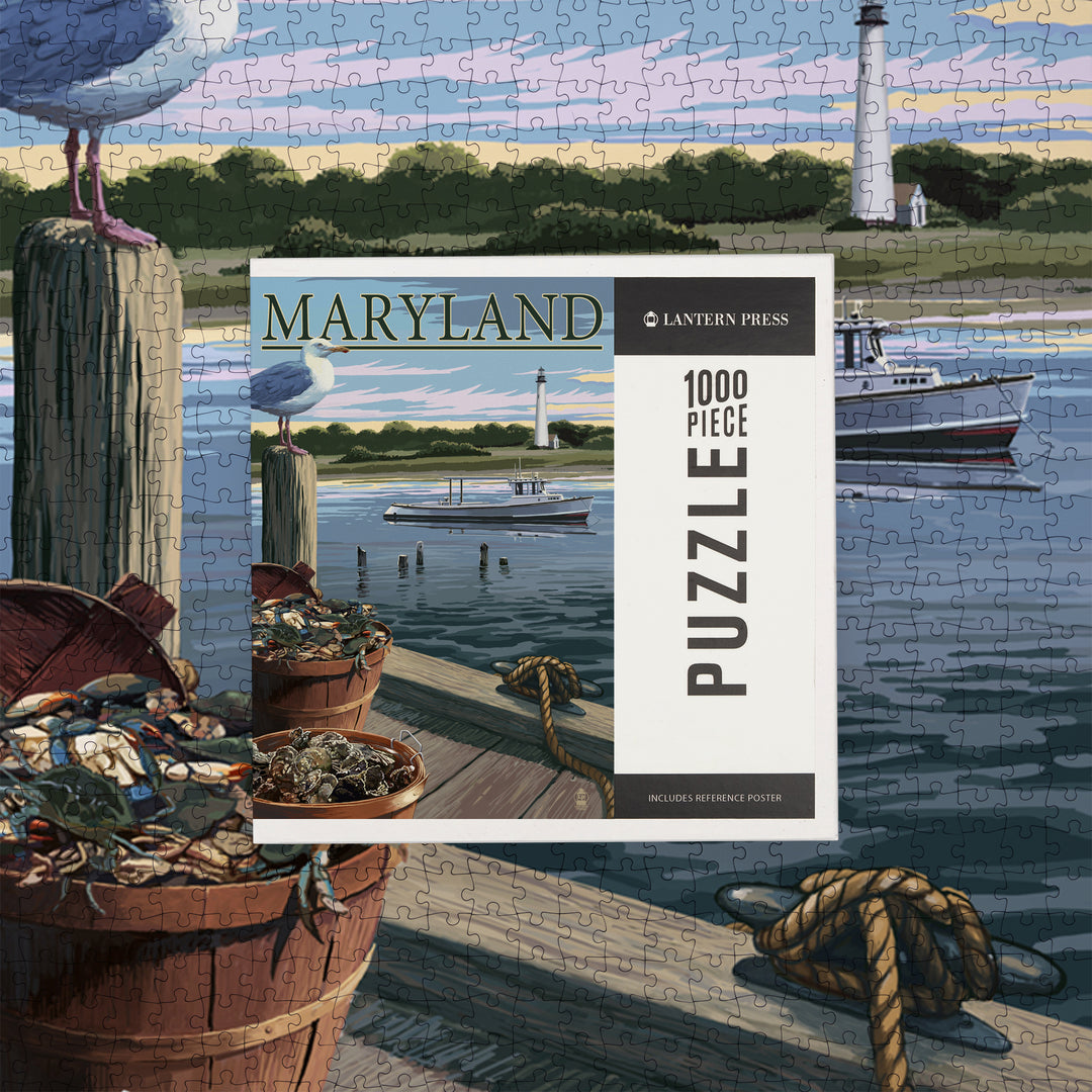 Maryland, Blue Crab and Oysters on Dock, Jigsaw Puzzle Puzzle Lantern Press 