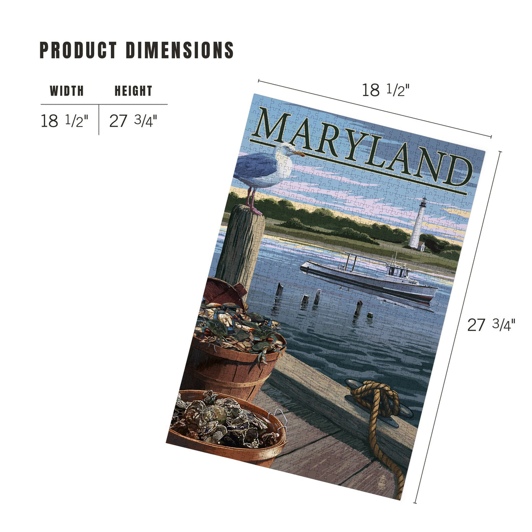 Maryland, Blue Crab and Oysters on Dock, Jigsaw Puzzle Puzzle Lantern Press 