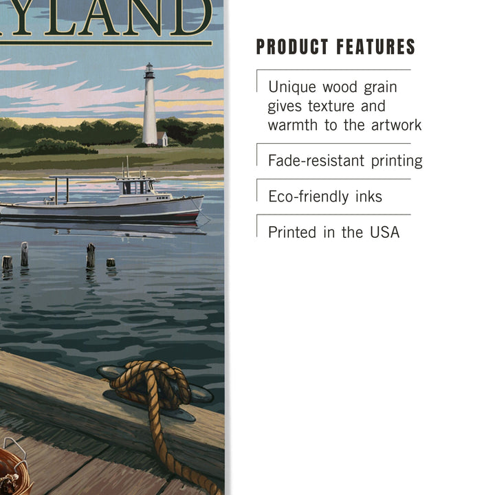 Maryland, Blue Crab & Oysters on Dock, Lantern Press Artwork, Wood Signs and Postcards Wood Lantern Press 