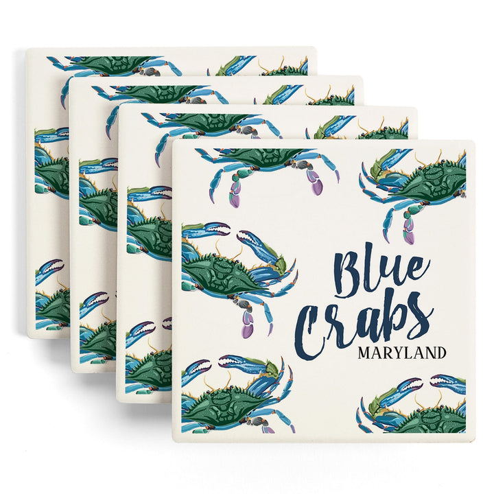 Maryland, Blue Crabs, Pattern, Lantern Press Artwork, Coaster Set - Lantern Press