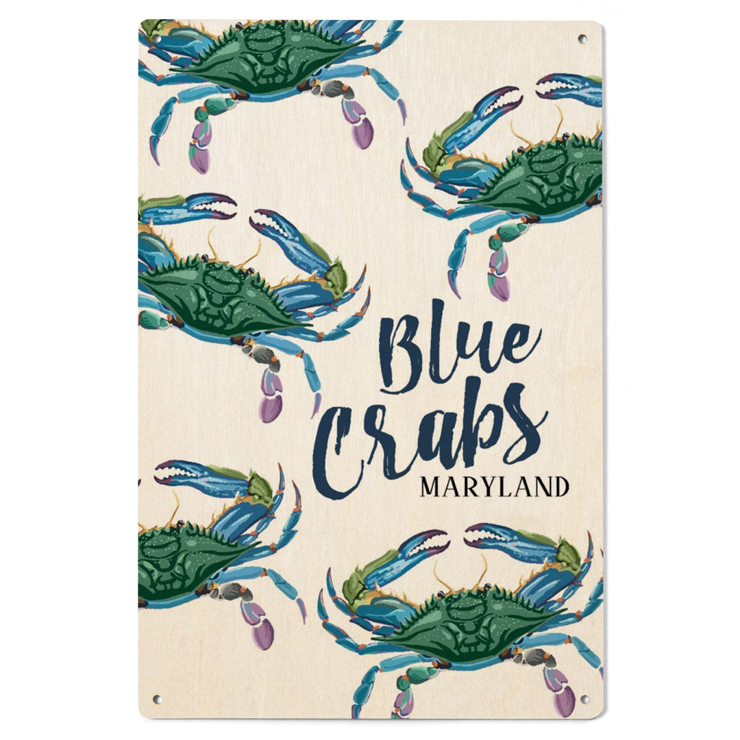 Maryland, Blue Crabs, Pattern, Lantern Press Artwork, Wood Signs and Postcards Wood Lantern Press 
