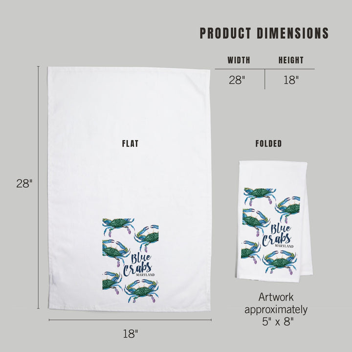Maryland, Blue Crabs, Pattern, Organic Cotton Kitchen Tea Towels Kitchen Lantern Press 