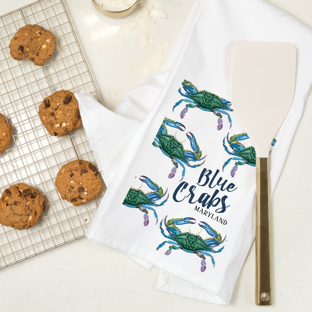 Maryland, Blue Crabs, Pattern, Organic Cotton Kitchen Tea Towels Kitchen Lantern Press 