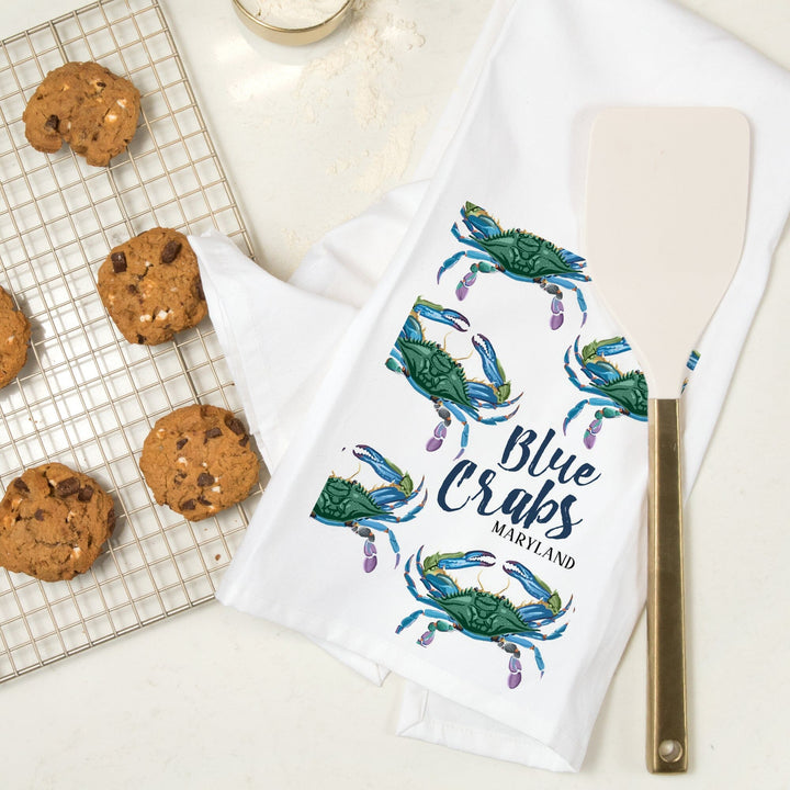 Maryland, Blue Crabs, Pattern, Organic Cotton Kitchen Tea Towels Kitchen Lantern Press 
