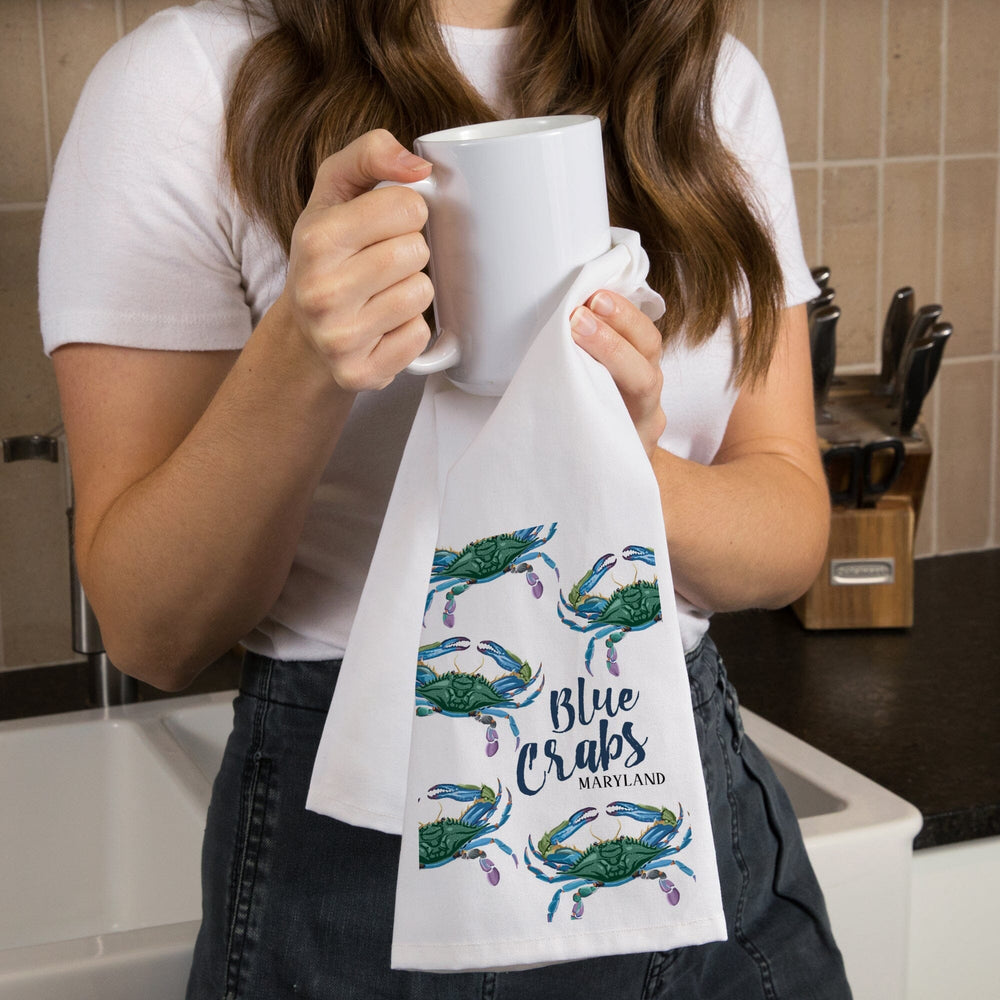 Maryland, Blue Crabs, Pattern, Organic Cotton Kitchen Tea Towels Kitchen Lantern Press 