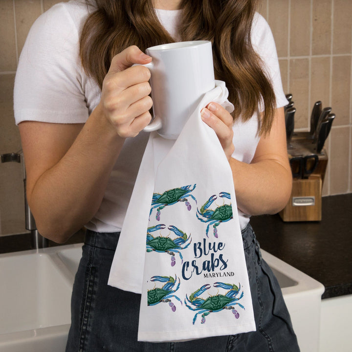 Maryland, Blue Crabs, Pattern, Organic Cotton Kitchen Tea Towels Kitchen Lantern Press 