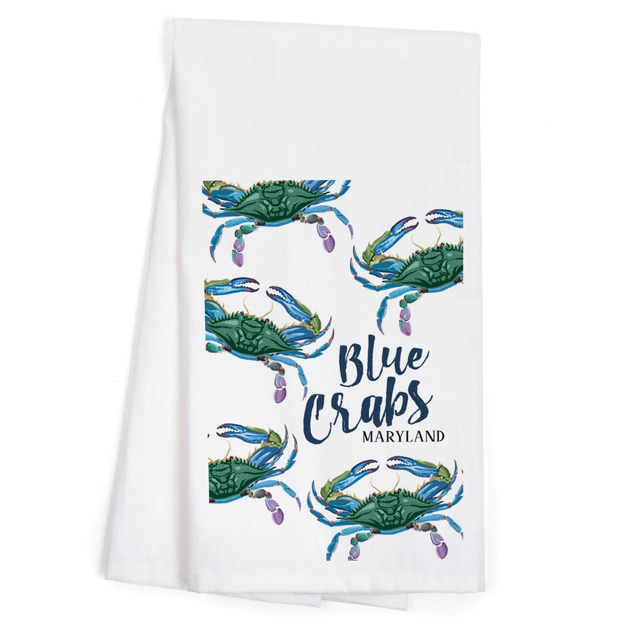 Maryland, Blue Crabs, Pattern, Organic Cotton Kitchen Tea Towels Kitchen Lantern Press 