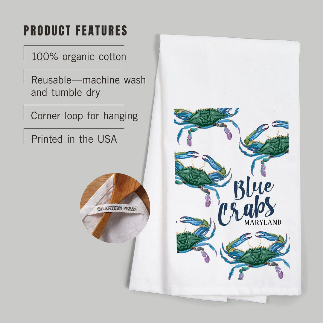 Maryland, Blue Crabs, Pattern, Organic Cotton Kitchen Tea Towels Kitchen Lantern Press 