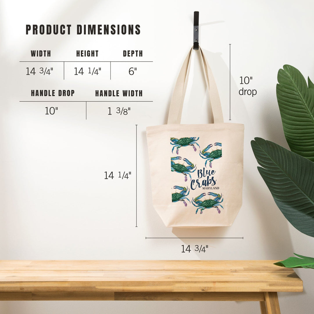 Maryland, Blue Crabs, Pattern, Tote Bag Totes Lantern Press 
