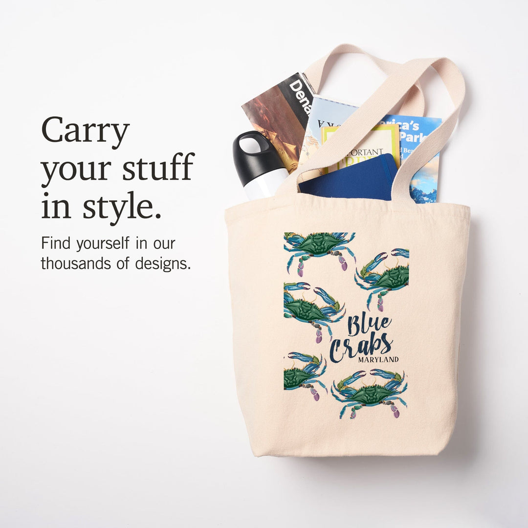 Maryland, Blue Crabs, Pattern, Tote Bag Totes Lantern Press 