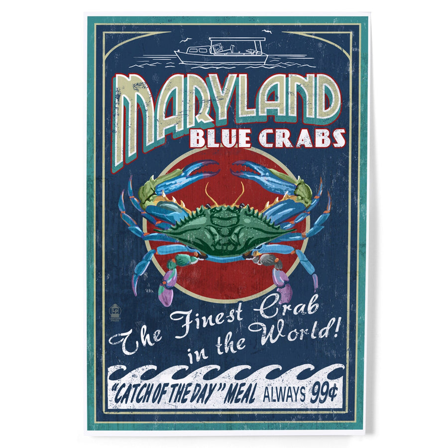 Maryland, Blue Crabs Vintage Sign, Art & Giclee Prints Art Lantern Press 