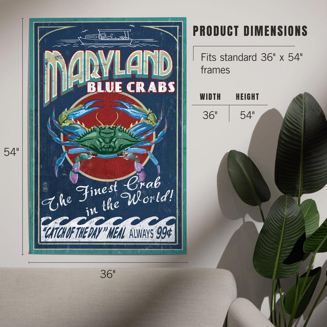 Maryland, Blue Crabs Vintage Sign, Art & Giclee Prints Art Lantern Press 