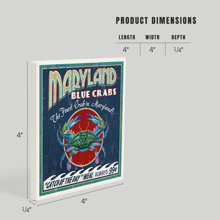Maryland, Blue Crabs Vintage Sign, Coasters Coasters Lantern Press 