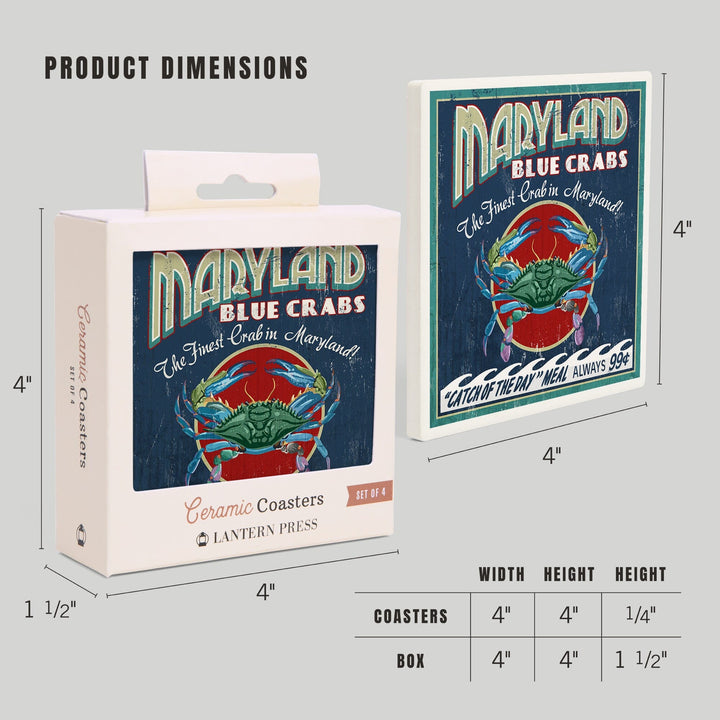 Maryland, Blue Crabs Vintage Sign, Coasters Coasters Lantern Press 