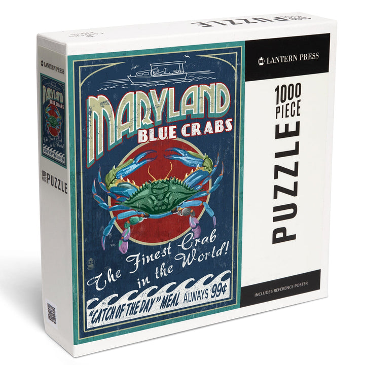 Maryland, Blue Crabs Vintage Sign, Jigsaw Puzzle Puzzle Lantern Press 