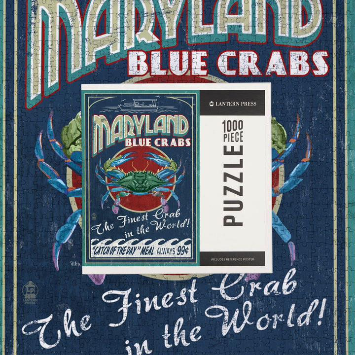 Maryland, Blue Crabs Vintage Sign, Jigsaw Puzzle Puzzle Lantern Press 