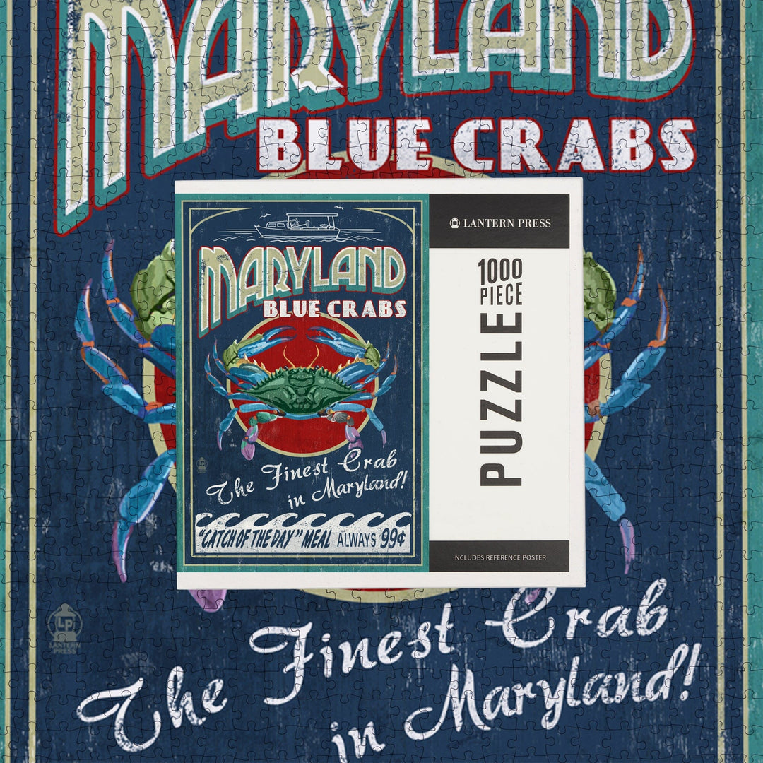 Maryland, Blue Crabs Vintage Sign, Jigsaw Puzzle Puzzle Lantern Press 