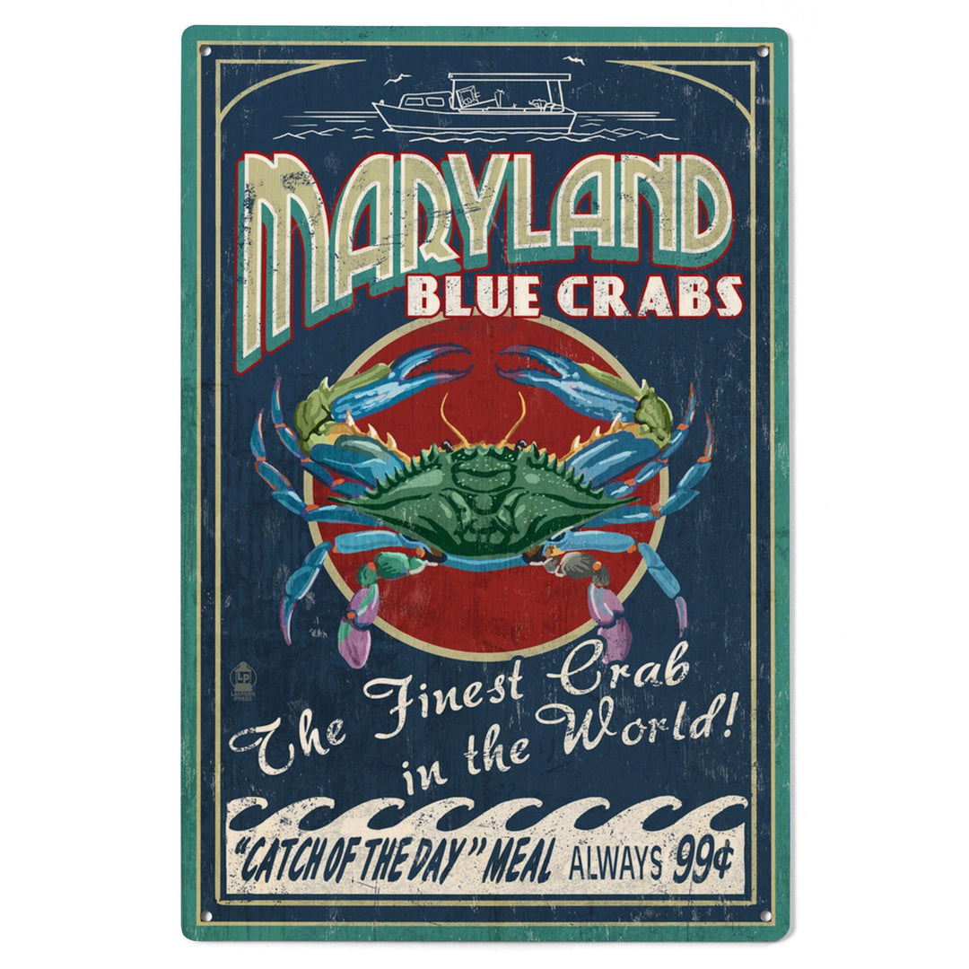 Maryland, Blue Crabs Vintage Sign, Lantern Press Artwork, Wood Signs and Postcards Wood Lantern Press 