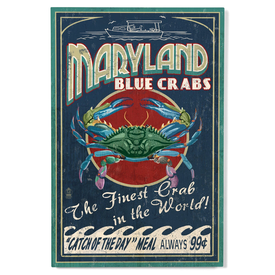 Maryland, Blue Crabs Vintage Sign, Lantern Press Artwork, Wood Signs and Postcards Wood Lantern Press 