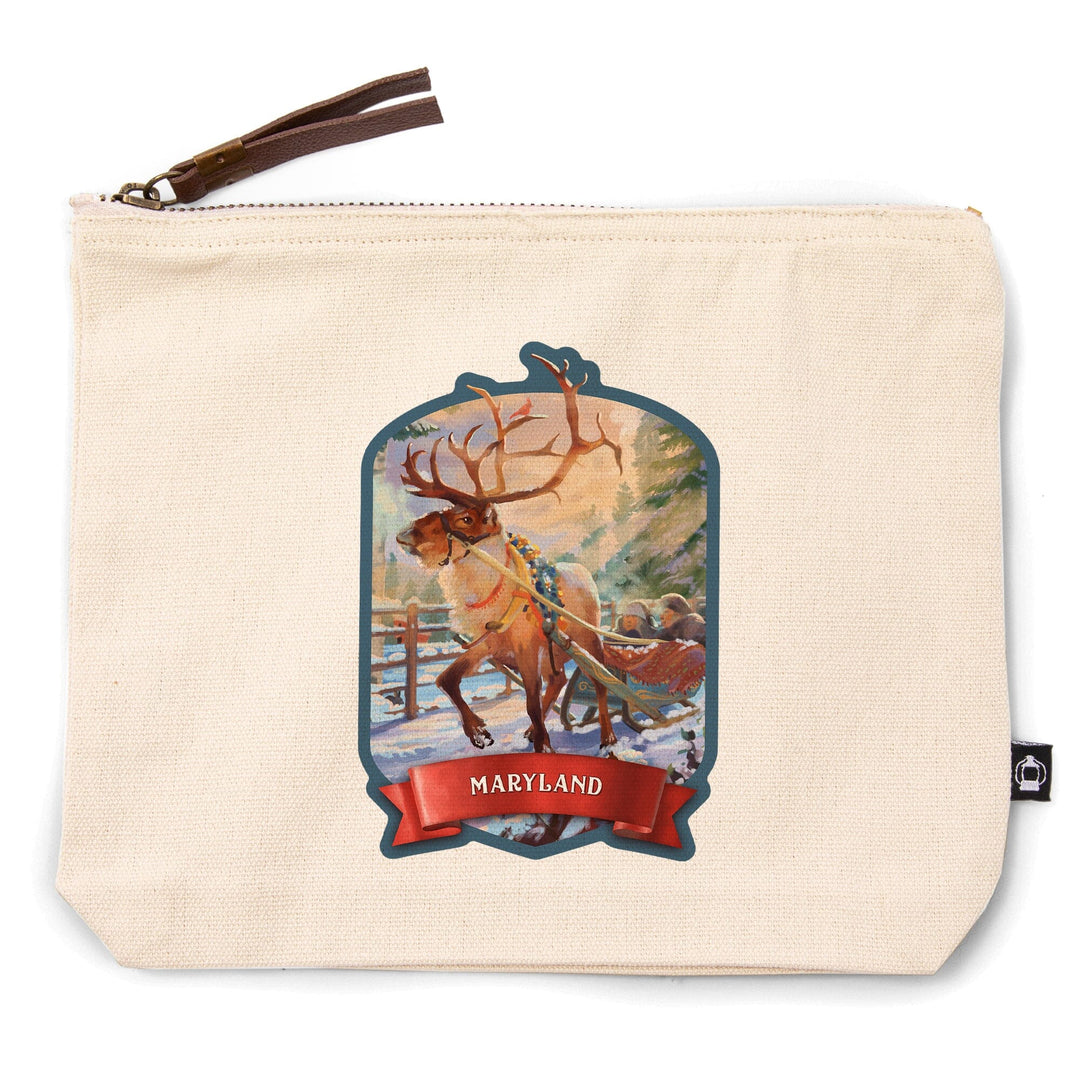 Maryland, Christmas Sleigh Ride,, Organic Cotton Zipper Pouch, Go Bag Go Bag Lantern Press 