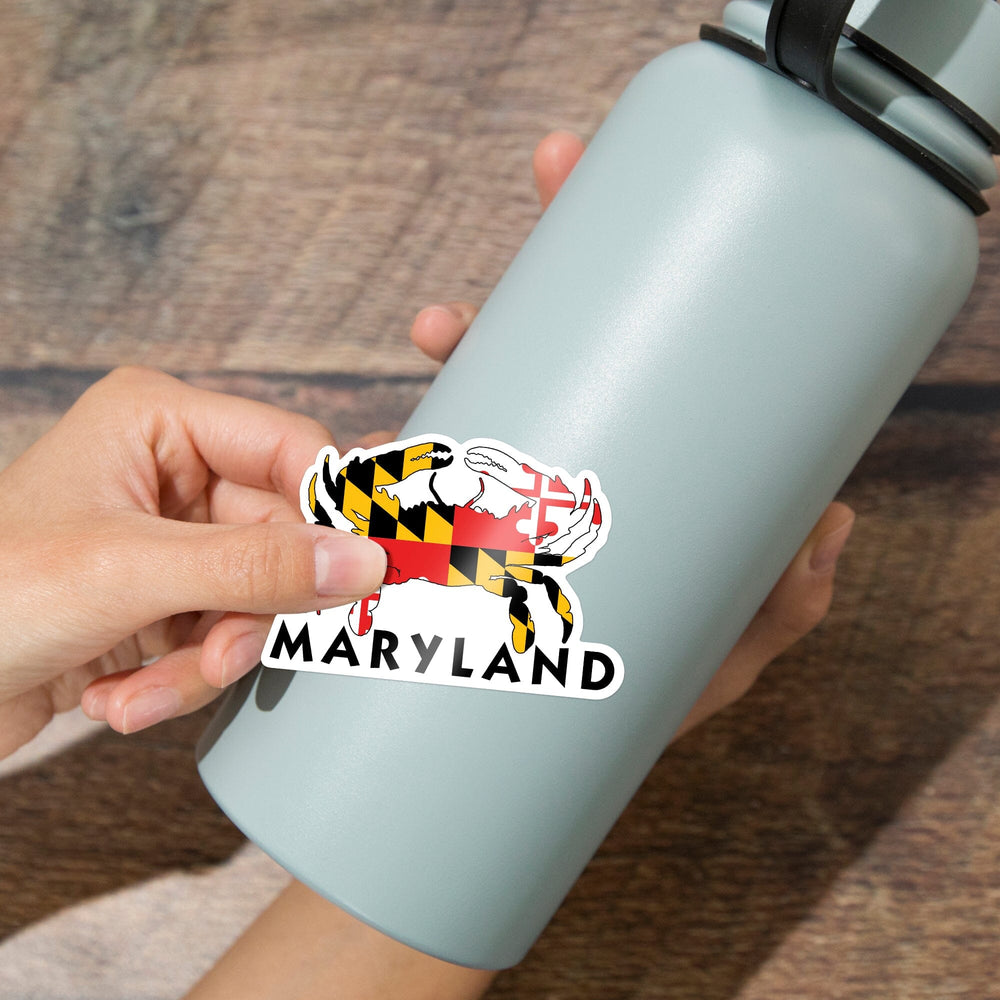 Maryland, Crab Flag, Contour, Lantern Press Artwork, Vinyl Sticker Sticker Lantern Press 