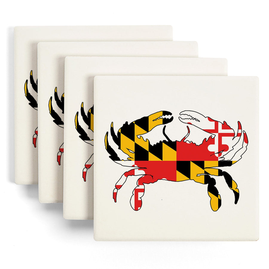 Maryland, Crab Flag (white background), Lantern Press Artwork, Coaster Set - Lantern Press