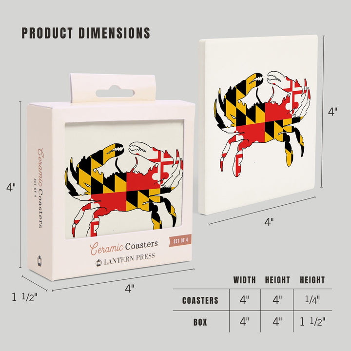 Maryland, Crab Flag (white background), Lantern Press Artwork, Coaster Set - Lantern Press