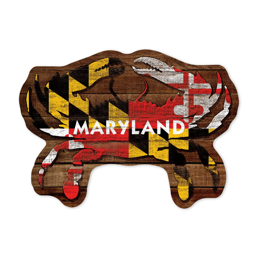 Maryland, Dark Rustic State Flag, Crab, Contour, ND, Vinyl Sticker Sticker Lantern Press 