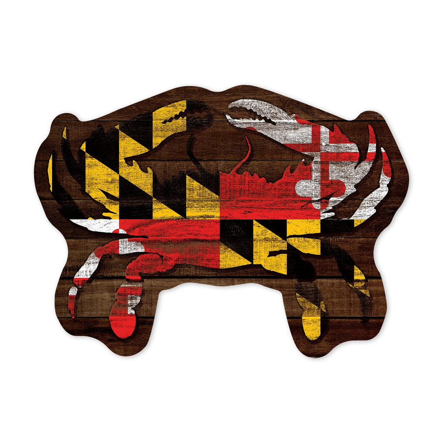 Maryland, Dark Rustic State Flag, Crab, Contour, Vinyl Sticker - Lantern Press