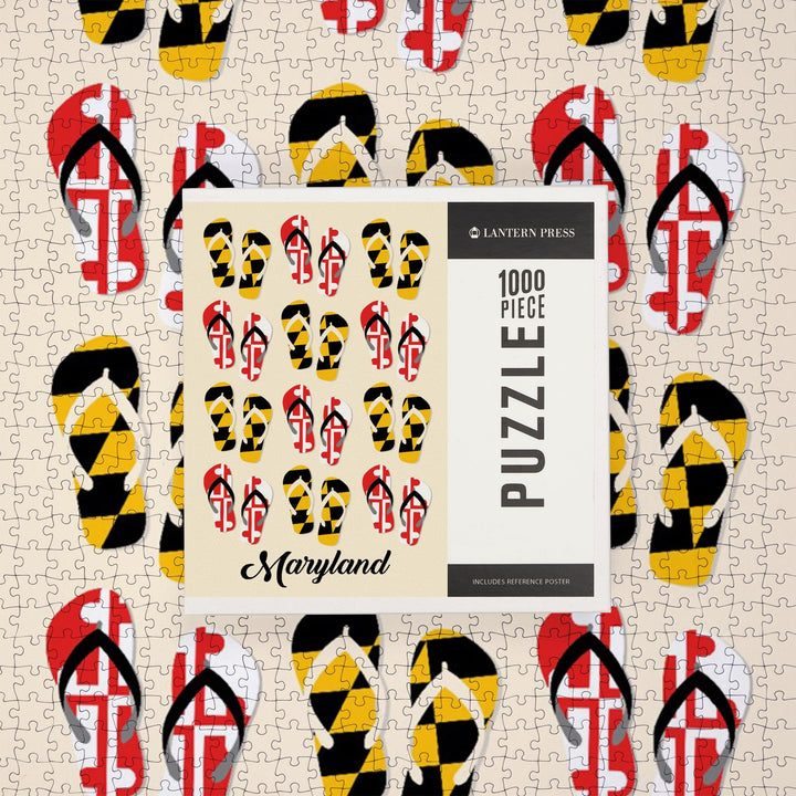 Maryland, Flip Flops and Flag Pattern, Jigsaw Puzzle Puzzle Lantern Press 