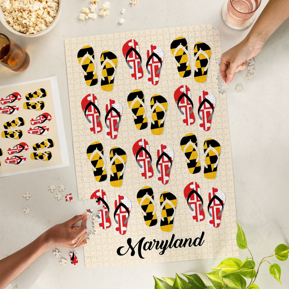 Maryland, Flip Flops and Flag Pattern, Jigsaw Puzzle Puzzle Lantern Press 