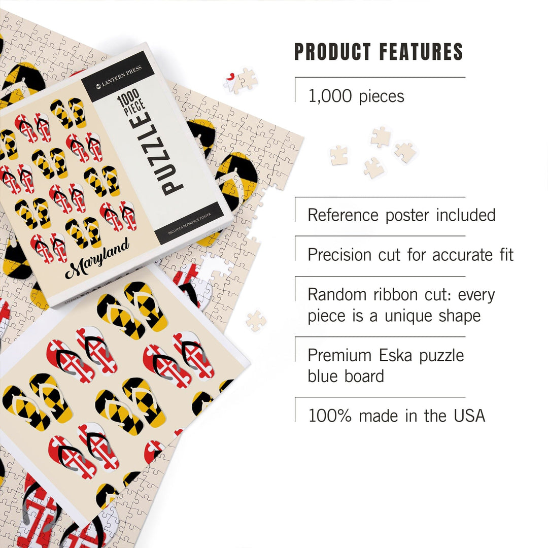 Maryland, Flip Flops and Flag Pattern, Jigsaw Puzzle Puzzle Lantern Press 