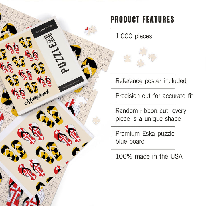 Maryland, Flip Flops and Flag Pattern, Jigsaw Puzzle Puzzle Lantern Press 