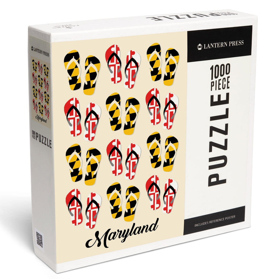 Maryland, Flip Flops and Flag Pattern, Jigsaw Puzzle Puzzle Lantern Press 